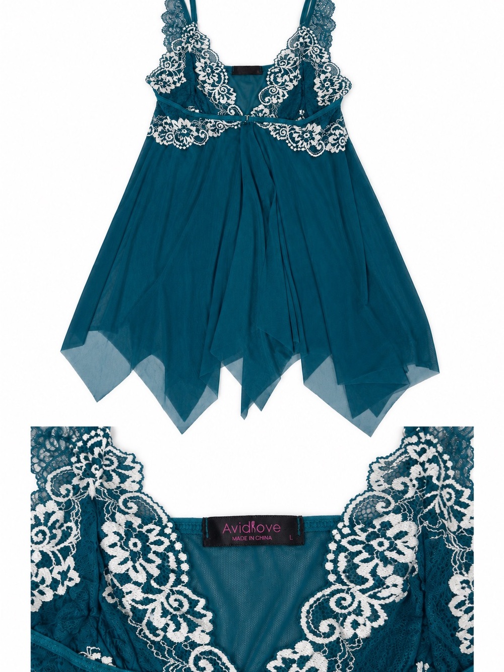 Teal Lace Trim Babydoll Nightdress